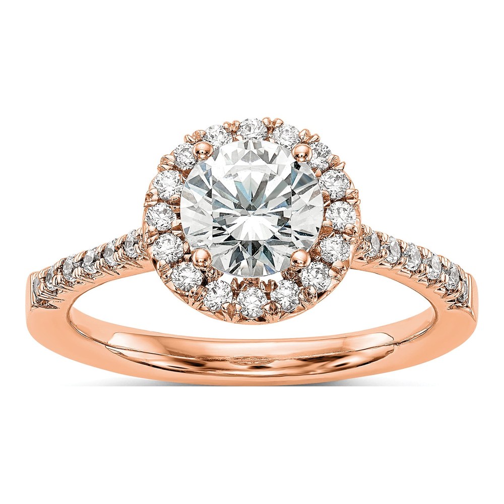 14K Rose Gold Diamond Round Halo Engagement Ring Semi-Mount