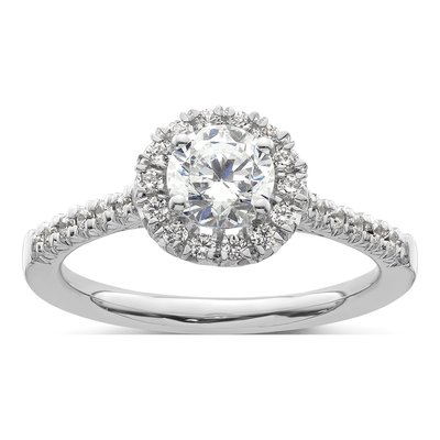 14K White Gold Diamond Halo Engagement Ring Semi-Mount