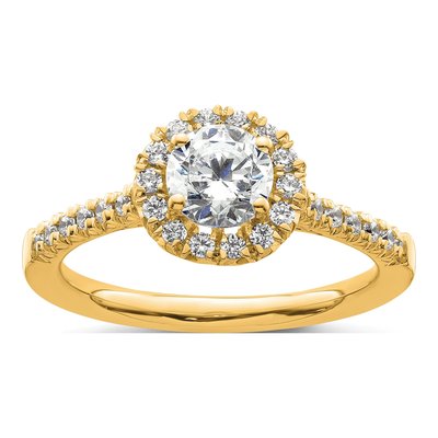14K Yellow Gold Diamond Round Halo Engagement Ring Semi-Mount