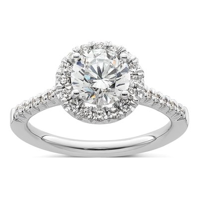 14K White Gold Diamond Halo Engagement Ring Semi-Mount