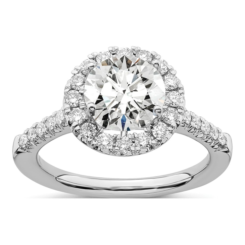 14K White Gold Lab-Grown Diamond Halo Setting Engagement Ring Semi-Mount