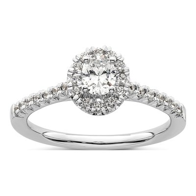 14K White Gold Diamond Halo Engagement Ring Semi-Mount