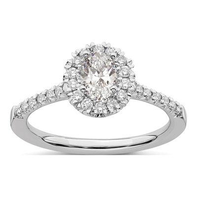 14K White Gold Lab-Grown Diamond Oval Halo Engagement Ring Semi-Mount