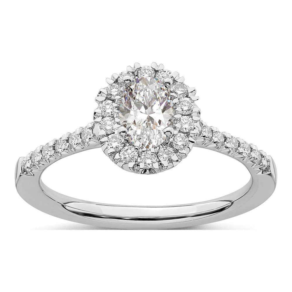 True Origin 14K White Gold Rhodium-Plated 1/3 Carat Lab Grown Diamond Vs+ F+ Semi-Mount Oval Halo Engagement Ring