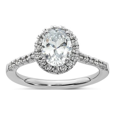 14K White Gold Diamond Halo Engagement Ring Semi-Mount