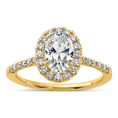 14K Yellow Gold Diamond Halo Engagement Ring Semi-Mount