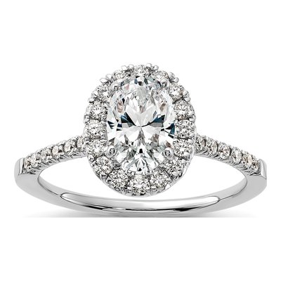 14K White Gold Diamond Oval Halo Engagement Ring Semi-Mount