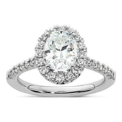 14K White Gold Diamond Halo Setting Engagement Ring Semi-Mount