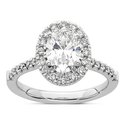 14K White Gold Lab-Grown Diamond Oval Halo Engagement Ring Semi-Mount