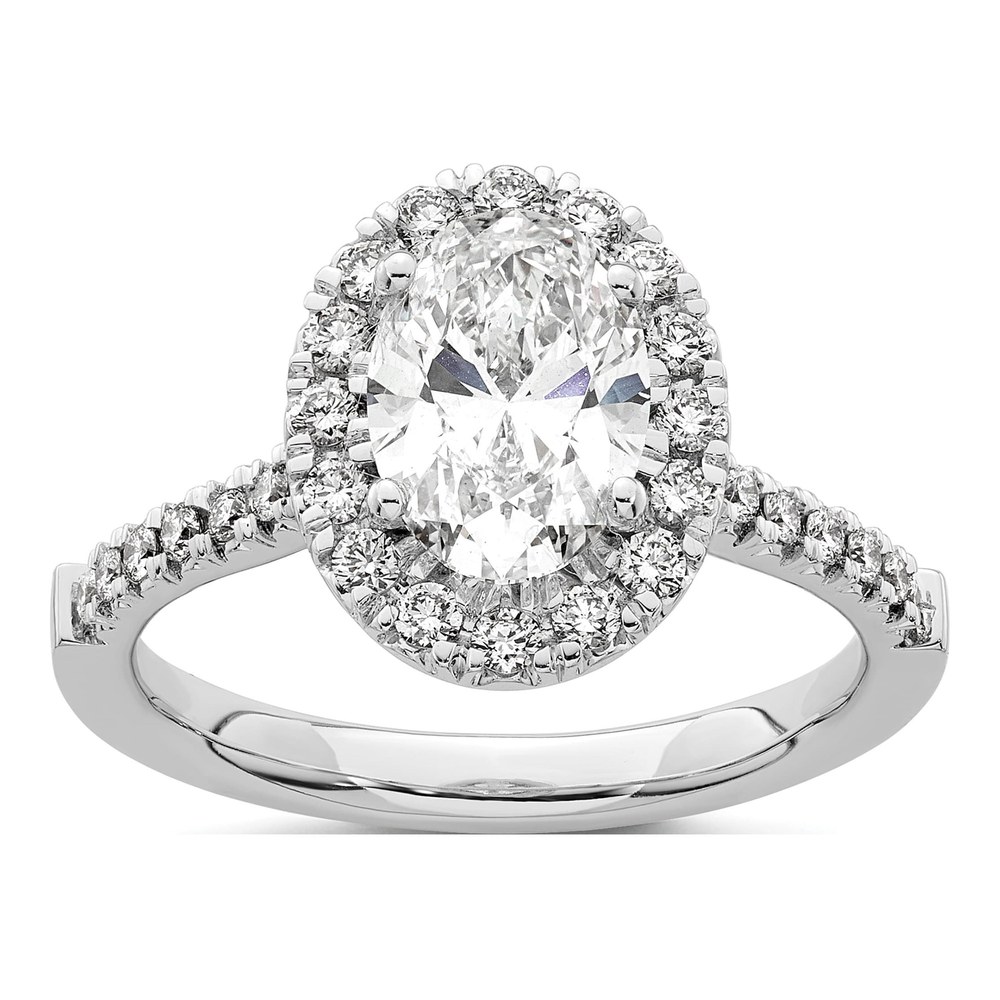 True Origin 14K White Gold Rhodium-Plated 1/2 Carat Lab Grown Diamond Vs+ F+ Semi-Mount Oval Halo Engagement Ring