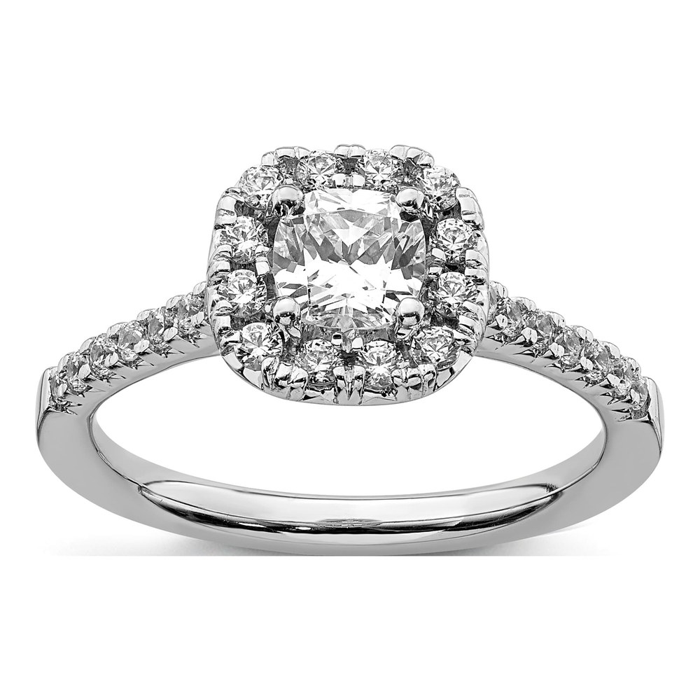 14K White Gold Lab-Grown Diamond Cushion Halo Engagement Ring Semi-Mount