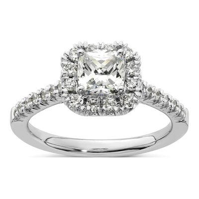 14K White Gold Diamond Halo Engagement Ring Semi-Mount