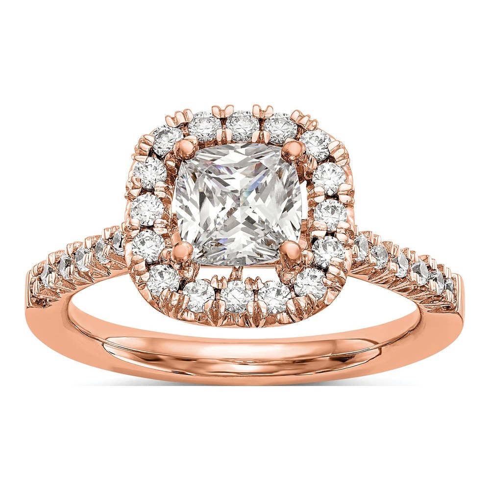 14K Rose Gold Diamond Cushion Halo Engagement Ring Semi-Mount