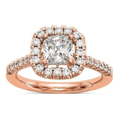 14K Rose Gold Diamond Cushion Halo Engagement Ring Semi-Mount