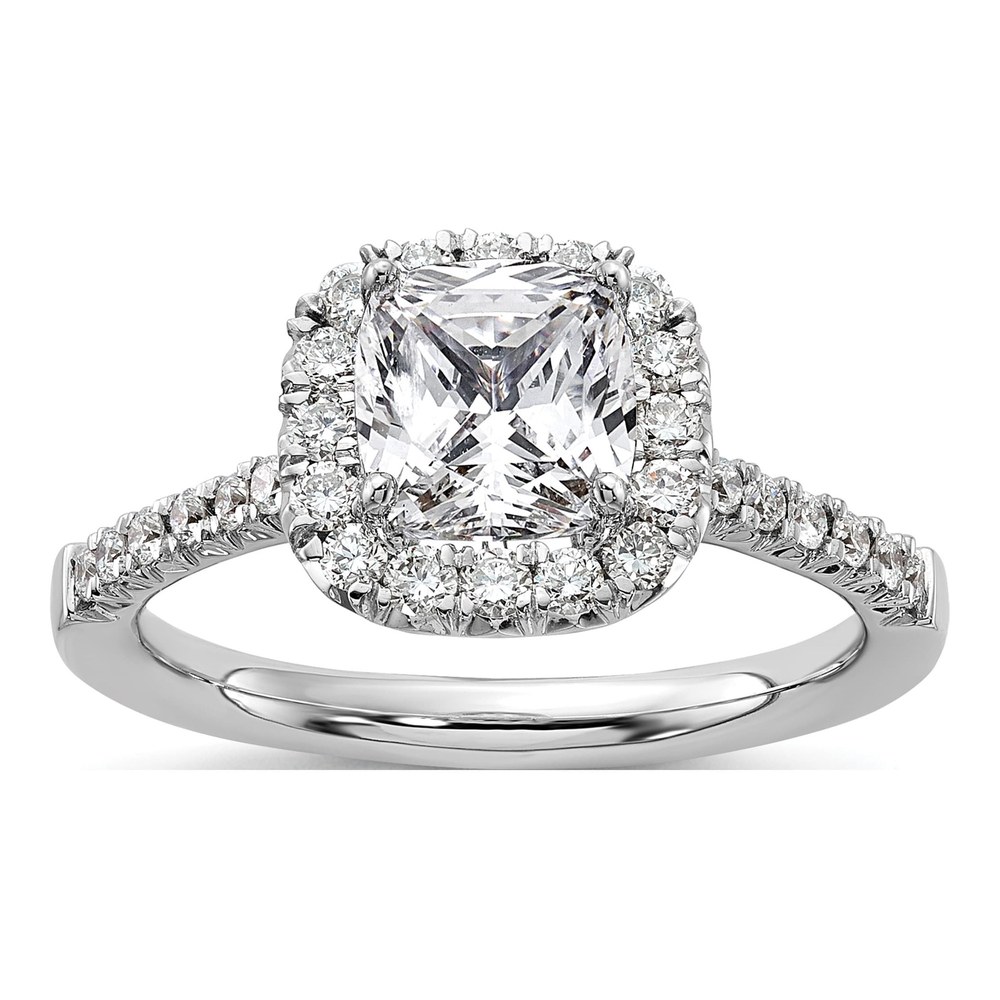 True Origin 14K White Gold Rhodium-Plated 1/2 Carat Lab Grown Diamond Vs+ F+ Semi-Mount Cushion Halo Engagement Ring
