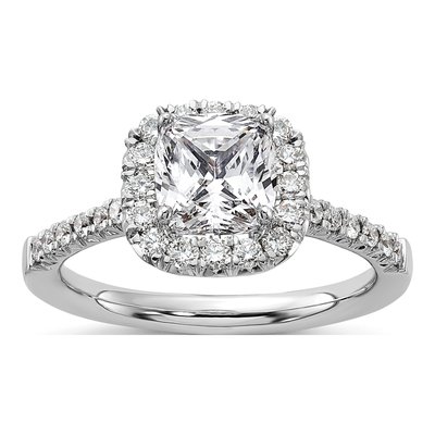 14K White Gold Lab-Grown Diamond Halo Engagement Ring Semi-Mount