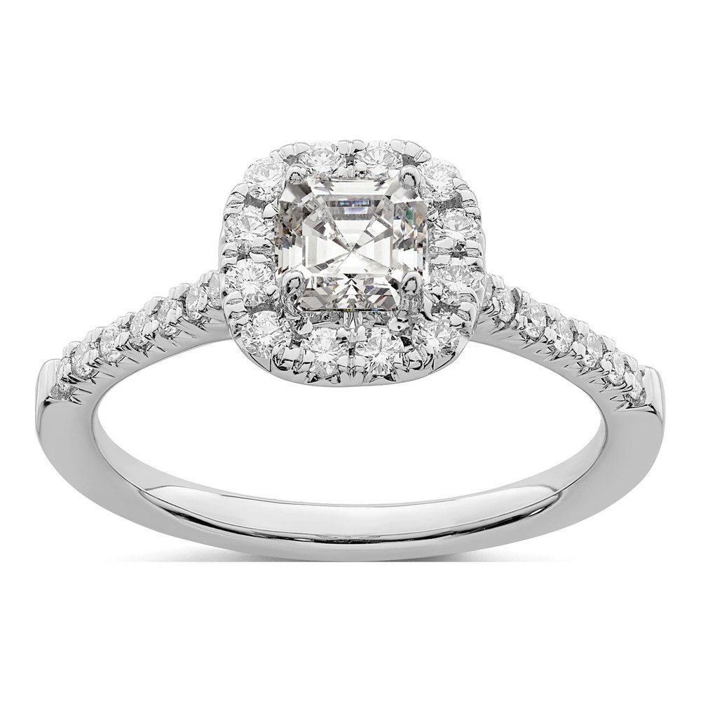 14K White Gold Lab-Grown Diamond Asscher Halo Engagement Ring Semi-Mount