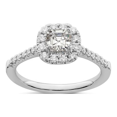 14K White Gold Lab-Grown Diamond Asscher Halo Engagement Ring Semi-Mount