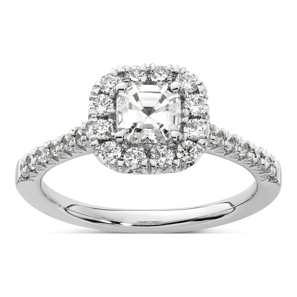 14K White Gold Halo Diamond Engagement Semi-Mount
