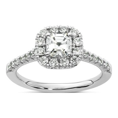 14K White Gold Diamond Halo Engagement Ring Semi-Mount