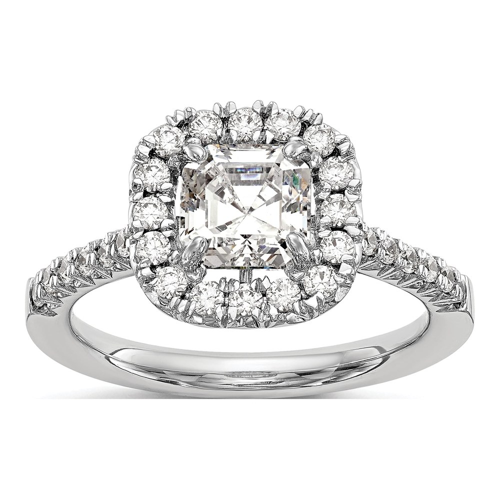 14K White Gold Halo Diamond Engagement Semi-Mount Ring