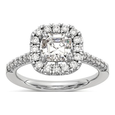 14K White Gold Diamond Halo Engagement Ring Semi-Mount
