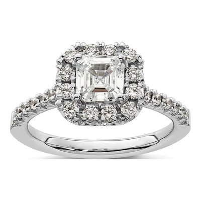 14K White Gold Diamond Halo Engagement Ring Semi-Mount