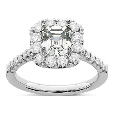 14K White Gold Diamond Asscher Halo Engagement Ring Semi-Mount