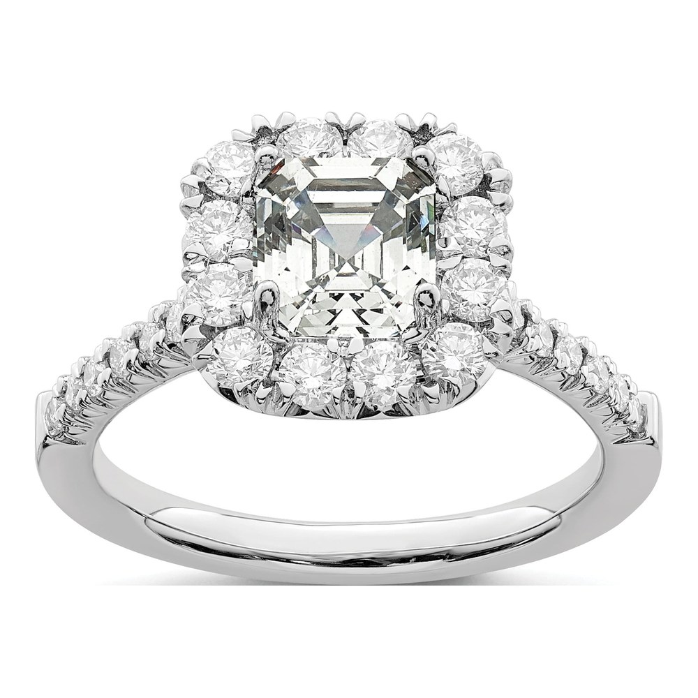 14K White Gold Lab-Grown Diamond Asscher Halo Engagement Ring Semi-Mount