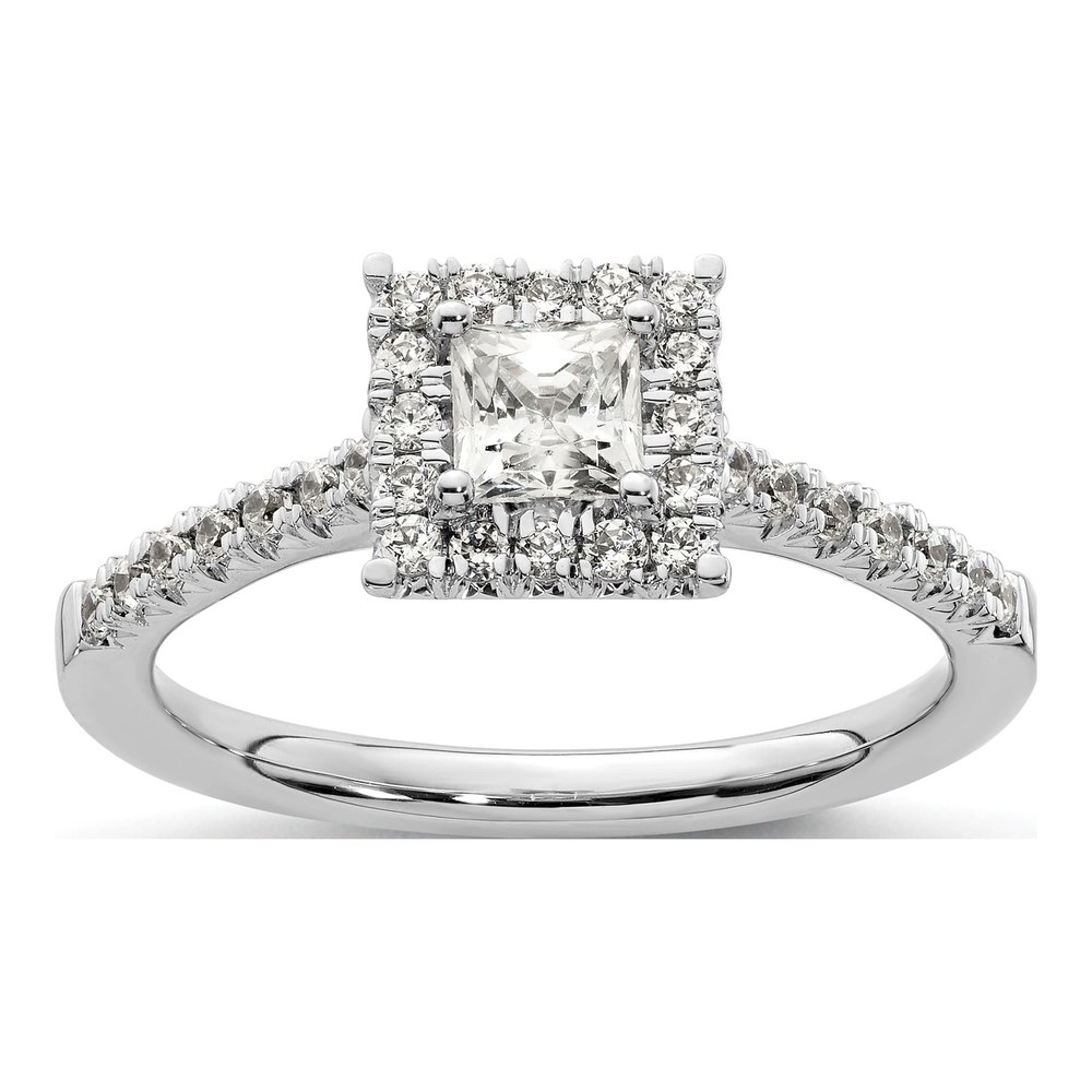 14K White Gold Diamond Halo Semi-Mount Engagement Ring