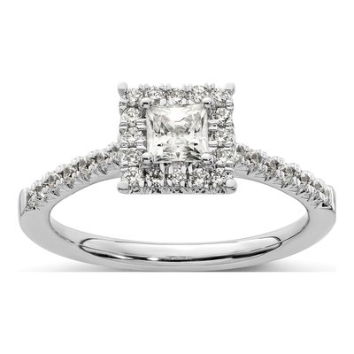 14K White Gold Diamond Halo Engagement Ring Semi-Mount