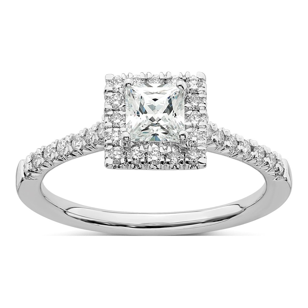 14K White Gold Lab-Grown Diamond Princess Halo Engagement Ring Semi-Mount