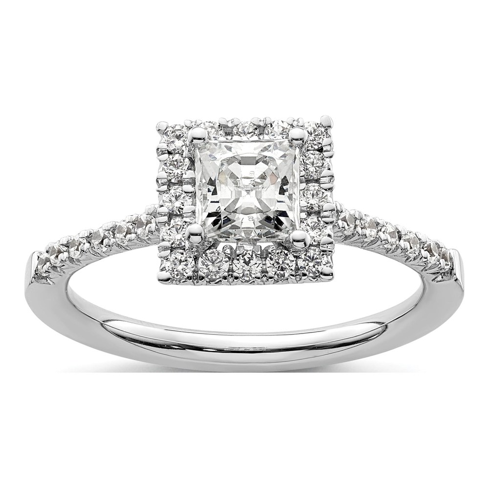 14K White Gold Diamond Halo Engagement Ring Semi-Mount