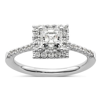14K White Gold Diamond Halo Engagement Ring Semi-Mount