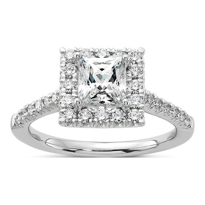 14K White Gold Lab-Grown Diamond Princess Halo Engagement Ring Semi-Mount