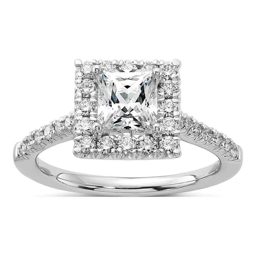14K White Gold Halo Diamond Semi-Mount Ring, Size 7