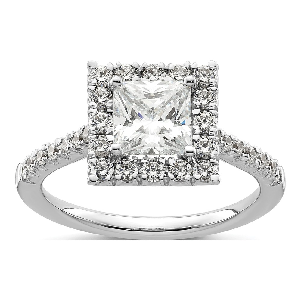 14K White Gold Diamond Halo Engagement Ring Semi-Mount