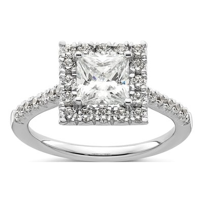14K White Gold Diamond Halo Engagement Ring Semi-Mount