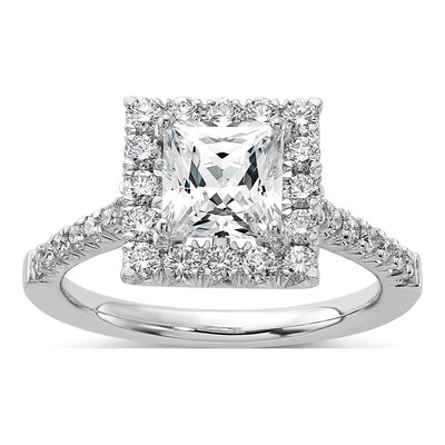 14K White Gold Lab-Grown Diamond Halo Engagement Ring Semi-Mount