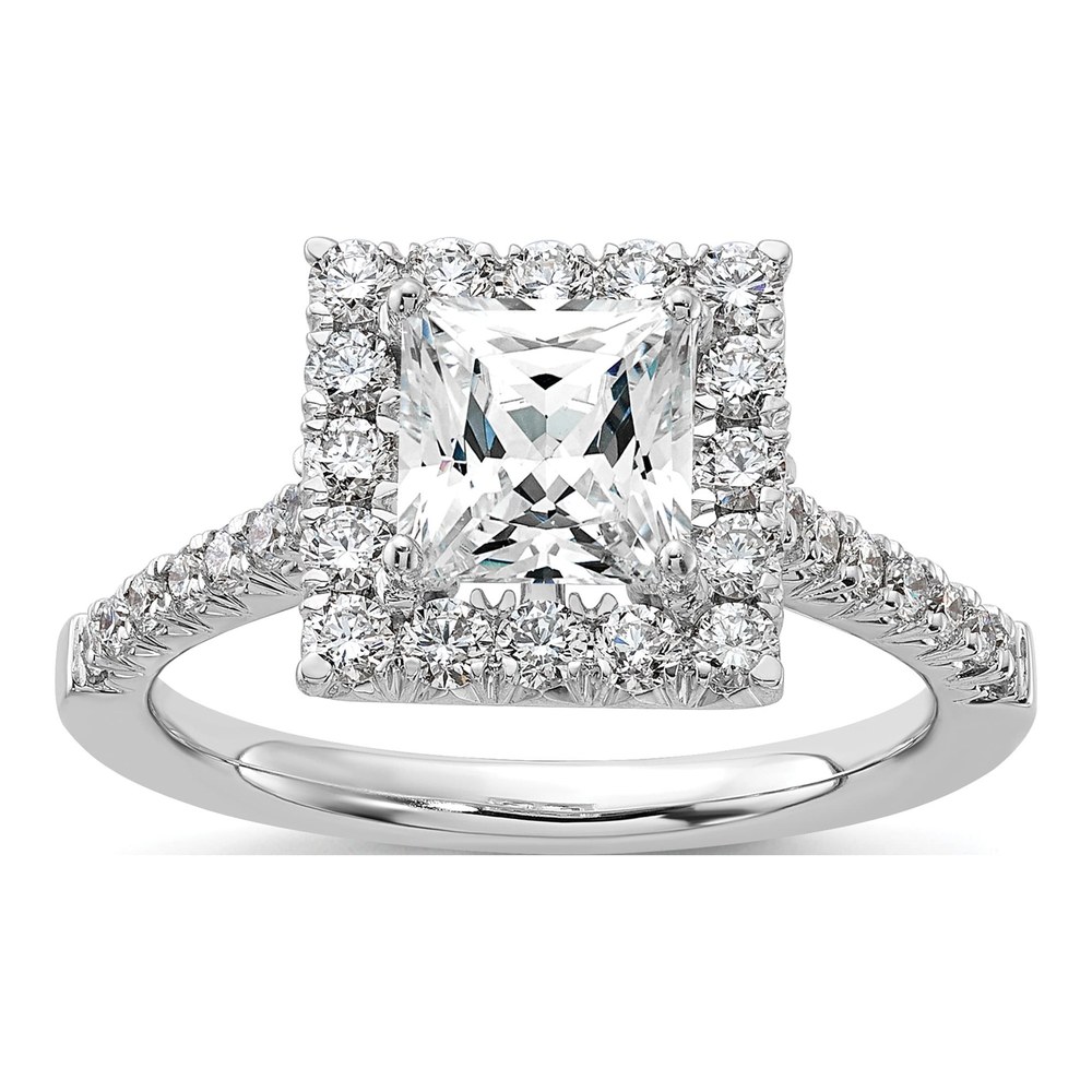 True Origin 14K White Gold Rhodium-Plated 3/4 Carat Lab Grown Diamond Vs+ F+ Semi-Mount Princess Halo Engagement Ring