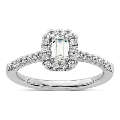 14K White Gold Diamond Halo Engagement Ring Semi-Mount