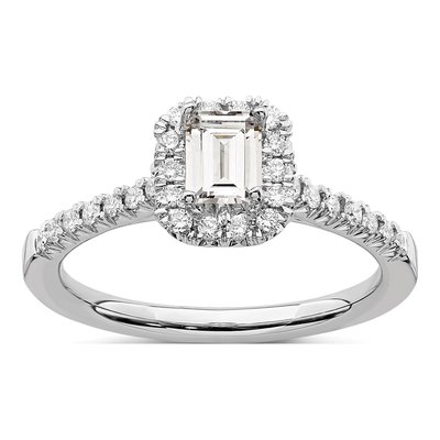 14K White Gold Lab-Grown Diamond Halo Engagement Ring Semi-Mount