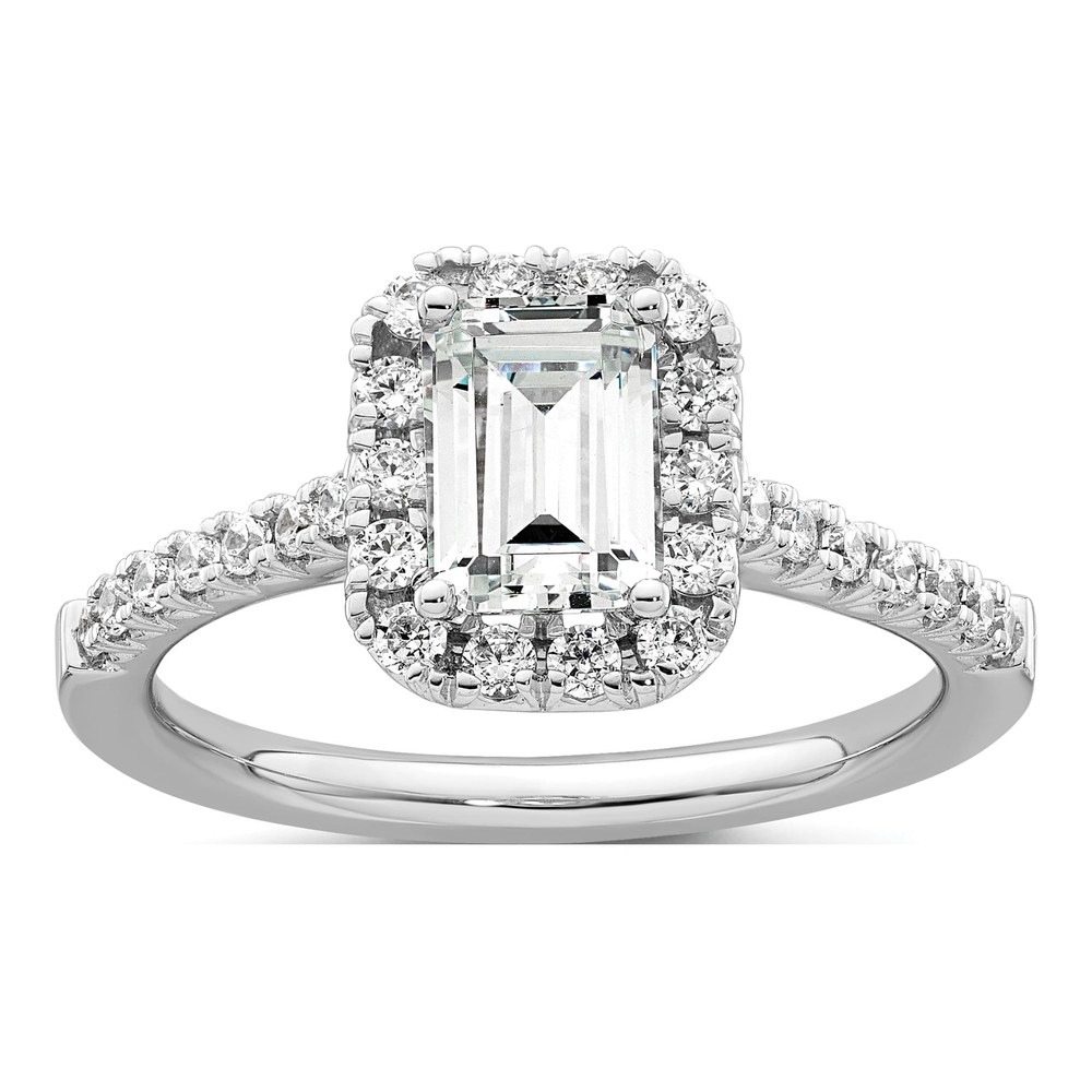 14K White Gold Diamond Halo Engagement Ring Semi-Mount