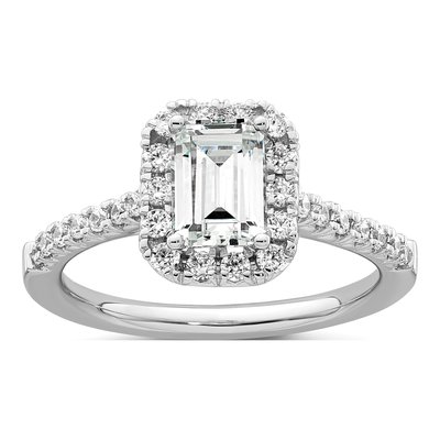 14K White Gold Diamond Halo Engagement Ring Semi-Mount