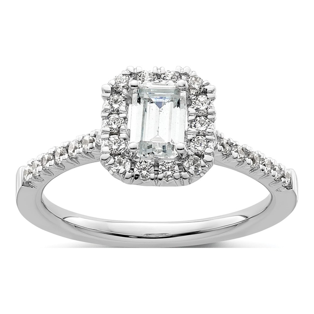 14K White Gold Diamond Halo Engagement Ring Semi-Mount