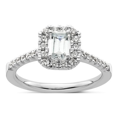 14K White Gold Diamond Halo Engagement Ring Semi-Mount