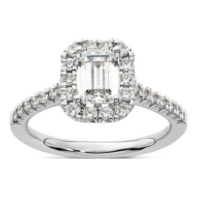 14K White Gold Diamond Halo Engagement Ring Semi-Mount