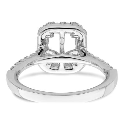 14K White Gold Diamond Halo Emerald-Cut Engagement Ring Semi-Mount – view 6