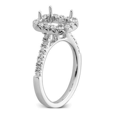 14K White Gold Diamond Halo Emerald-Cut Engagement Ring Semi-Mount – view 7