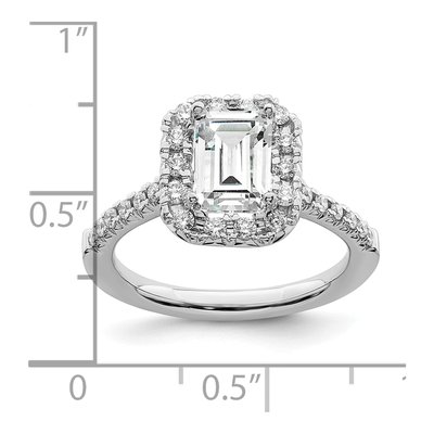 14K White Gold Diamond Halo Emerald-Cut Engagement Ring Semi-Mount – view 8